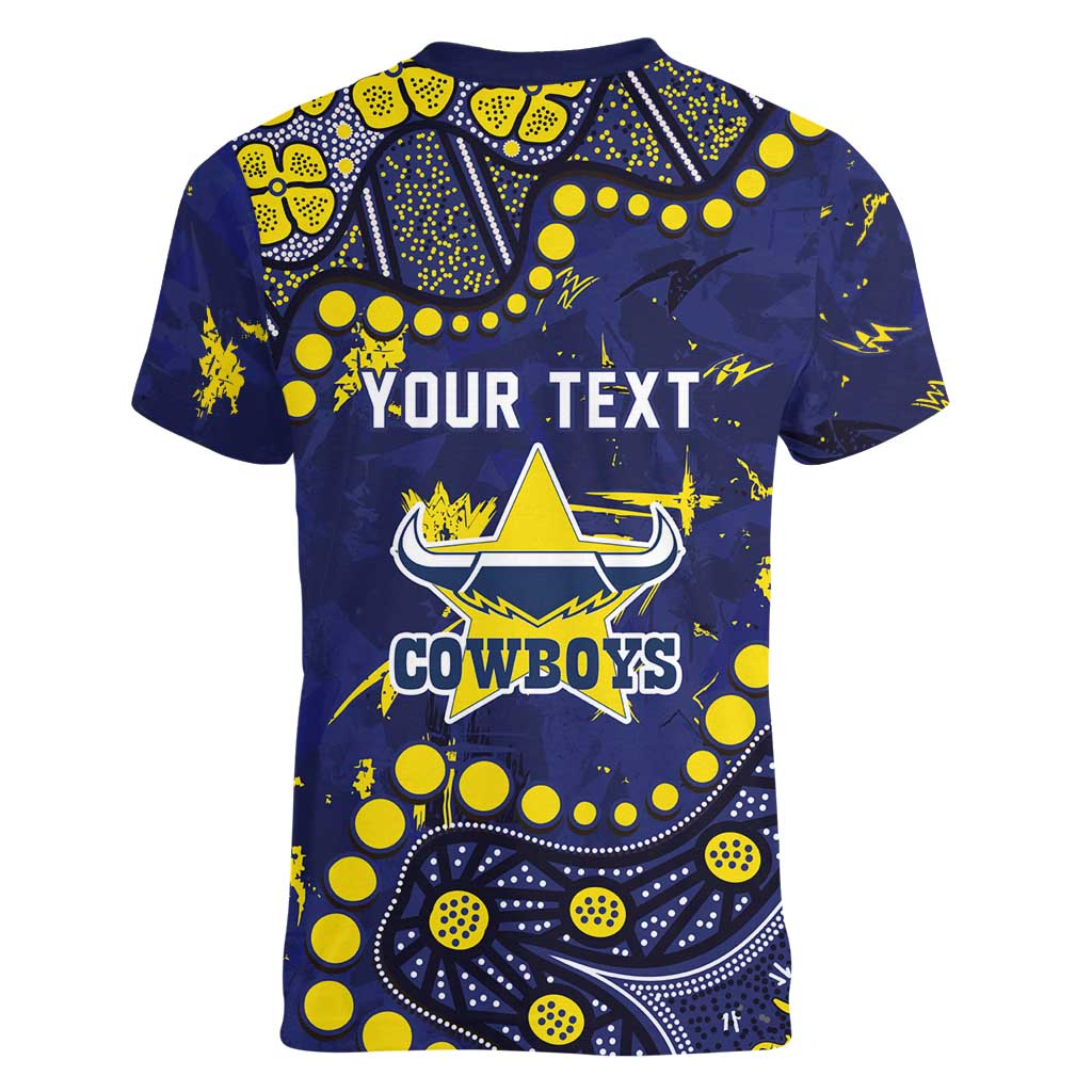 Personalized North Queensland Cowboys Women V-Neck T-Shirt Aboriginal Pattern with Graffiti Style Design