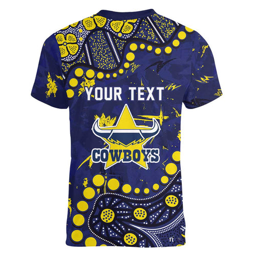 Personalized North Queensland Cowboys Women V-Neck T-Shirt Aboriginal Pattern with Graffiti Style Design