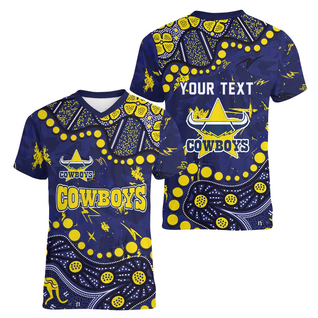 Personalized North Queensland Cowboys Women V-Neck T-Shirt Aboriginal Pattern with Graffiti Style Design