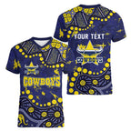 Personalized North Queensland Cowboys Women V-Neck T-Shirt Aboriginal Pattern with Graffiti Style Design