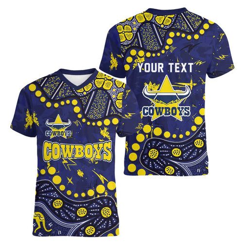Personalized North Queensland Cowboys Women V-Neck T-Shirt Aboriginal Pattern with Graffiti Style Design