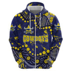 Personalized North Queensland Cowboys Zip Hoodie Aboriginal Pattern with Graffiti Style Design