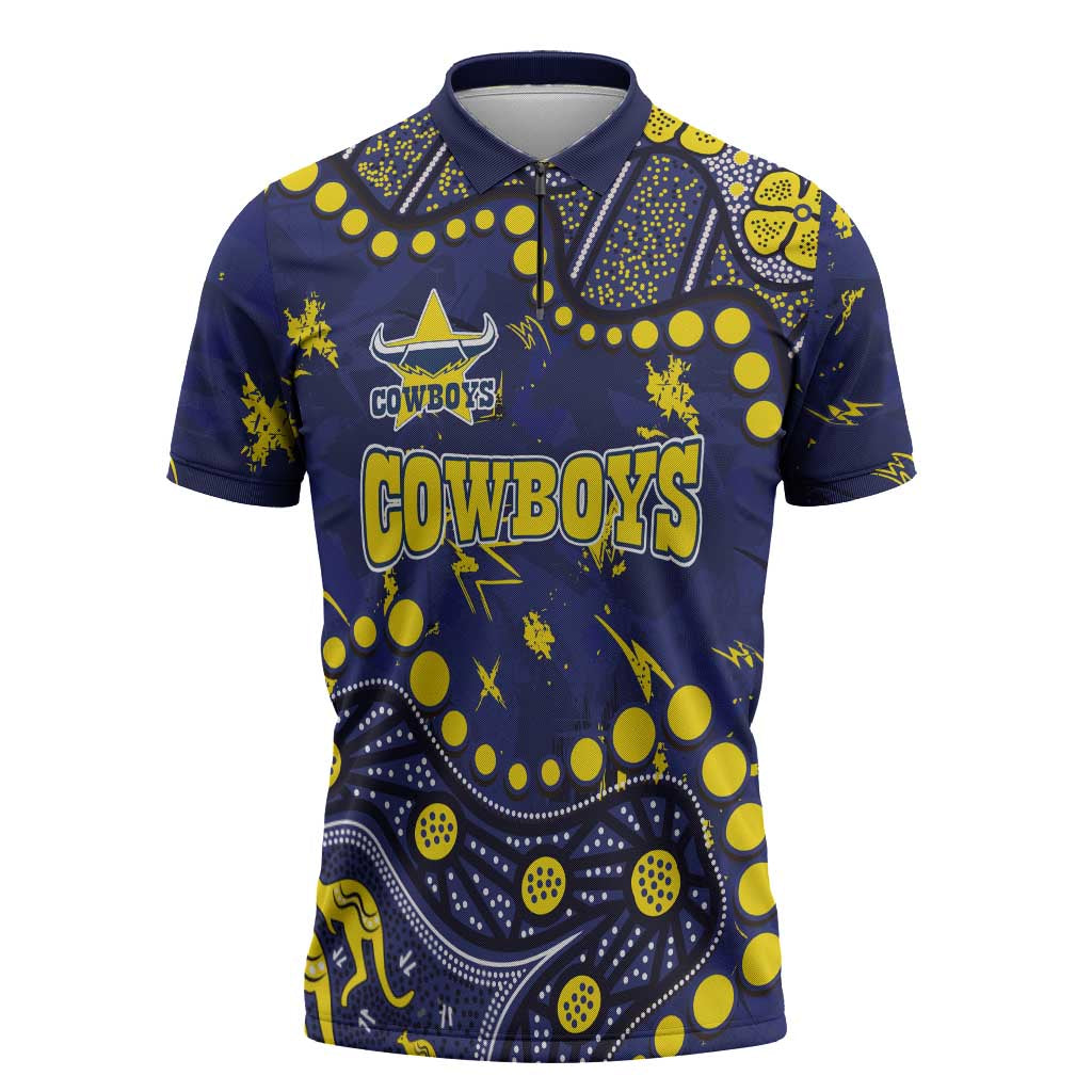 Personalized North Queensland Cowboys Zipper Polo Shirt Aboriginal Pattern with Graffiti Style Design
