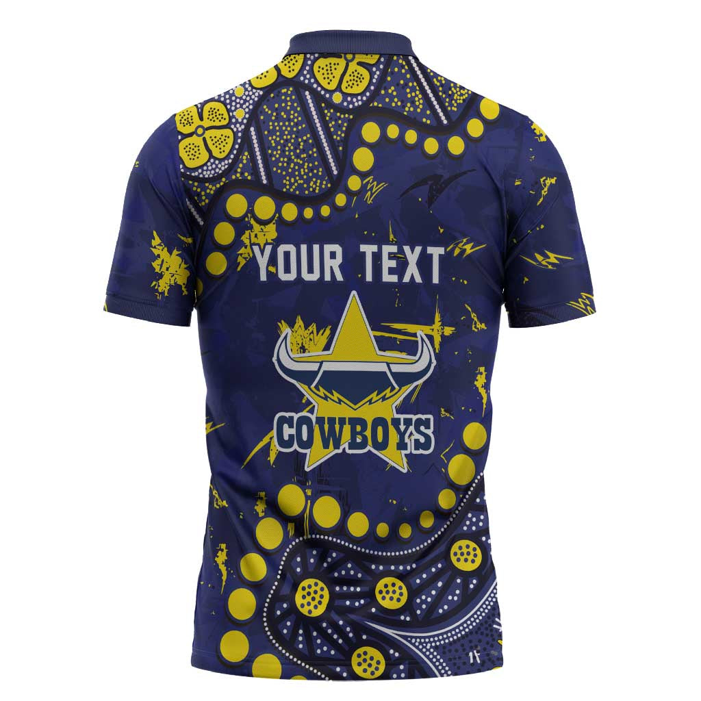 Personalized North Queensland Cowboys Zipper Polo Shirt Aboriginal Pattern with Graffiti Style Design