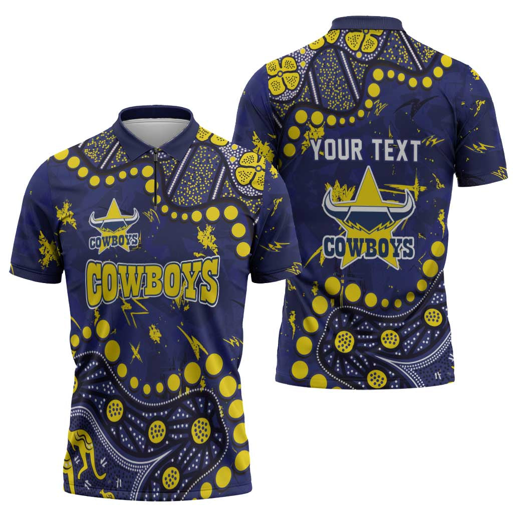 Personalized North Queensland Cowboys Zipper Polo Shirt Aboriginal Pattern with Graffiti Style Design