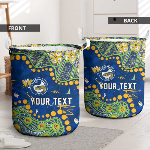 Personalized Parramatta Eels Laundry Basket Aboriginal Pattern with Graffiti Style Design