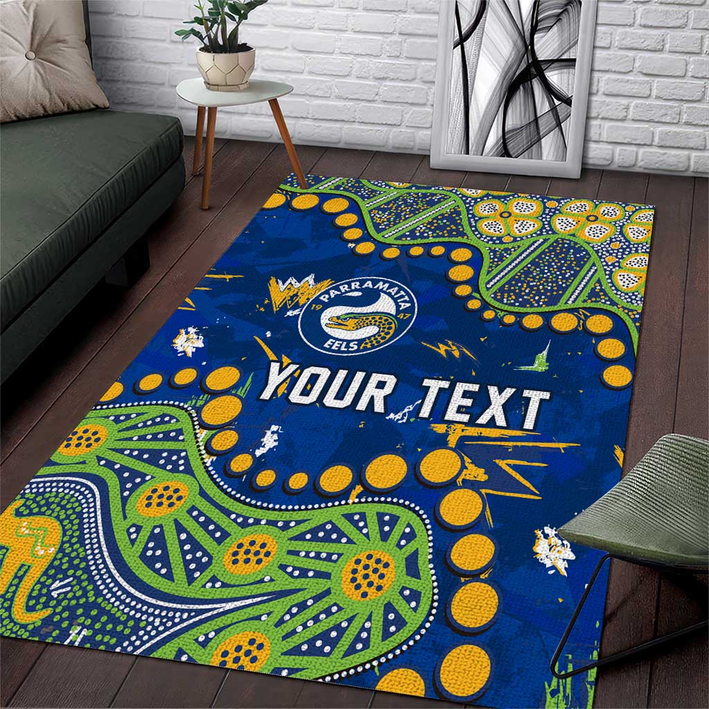 Personalized Parramatta Eels Area Rug Aboriginal Pattern with Graffiti Style Design