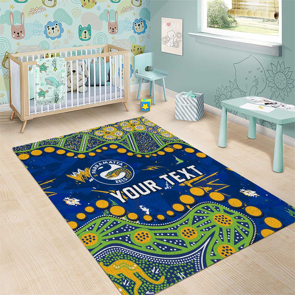 Personalized Parramatta Eels Area Rug Aboriginal Pattern with Graffiti Style Design