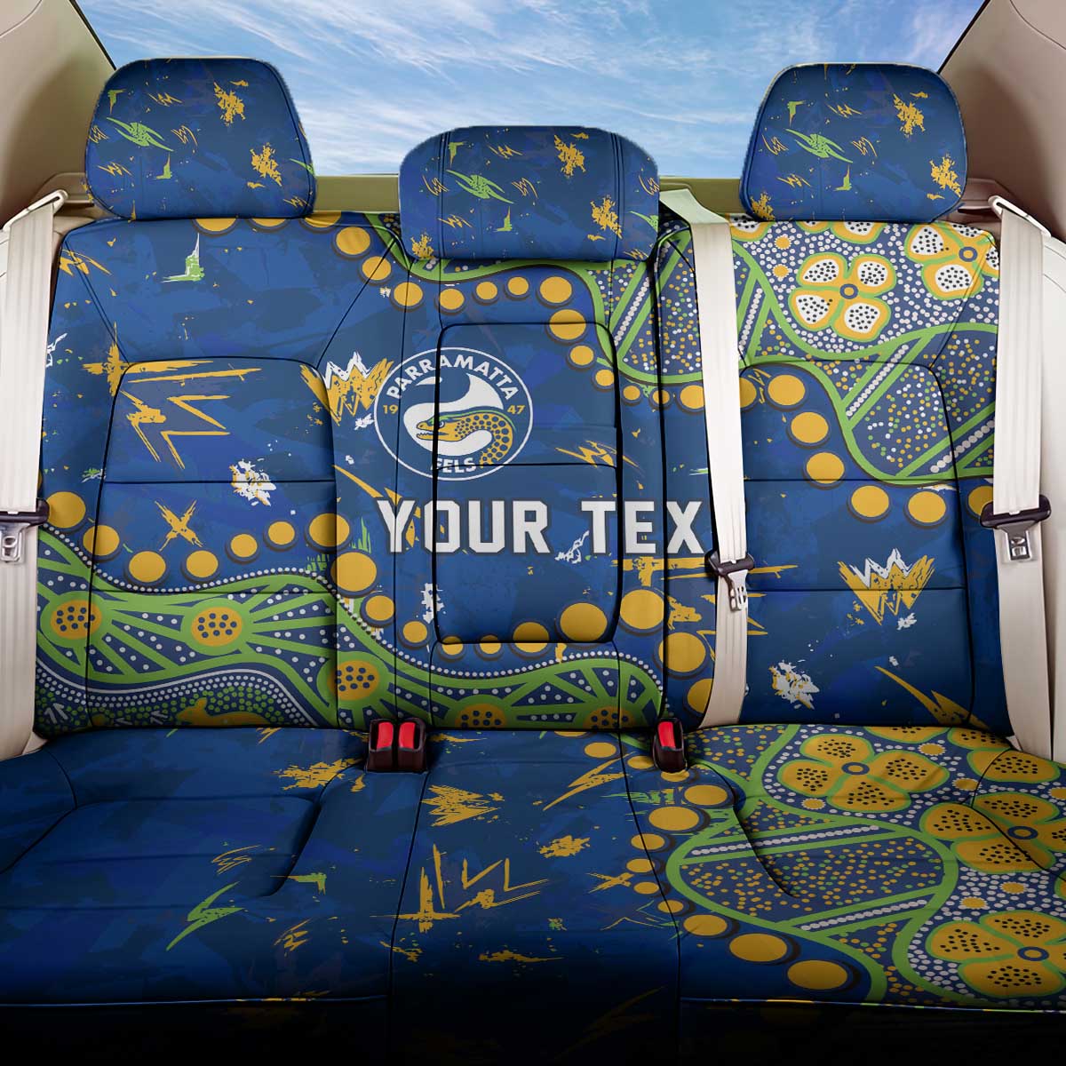 Personalized Parramatta Eels Back Car Seat Cover Aboriginal Pattern with Graffiti Style Design