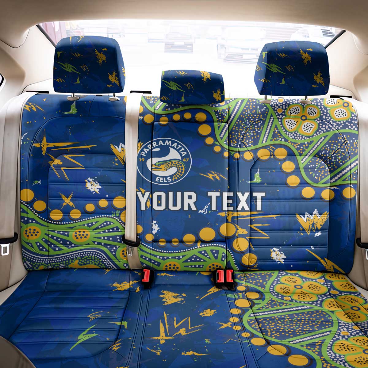 Personalized Parramatta Eels Back Car Seat Cover Aboriginal Pattern with Graffiti Style Design