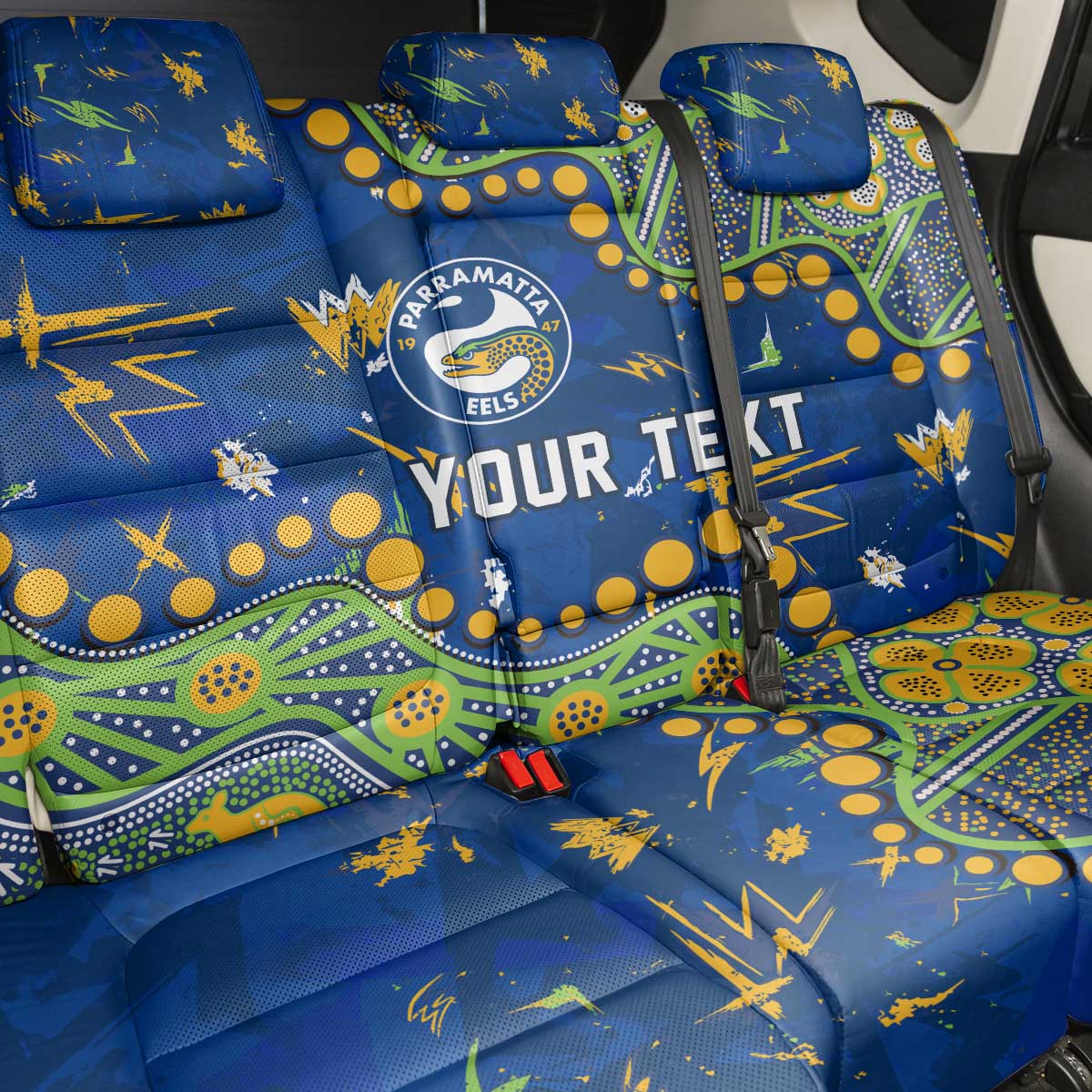 Personalized Parramatta Eels Back Car Seat Cover Aboriginal Pattern with Graffiti Style Design