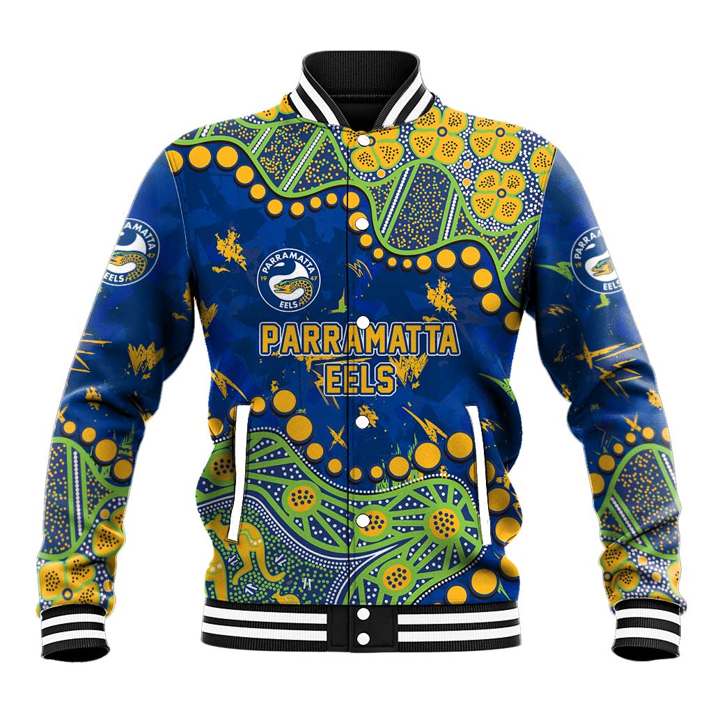 Personalized Parramatta Eels Baseball Jacket Aboriginal Pattern with Graffiti Style Design