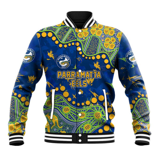 Personalized Parramatta Eels Baseball Jacket Aboriginal Pattern with Graffiti Style Design