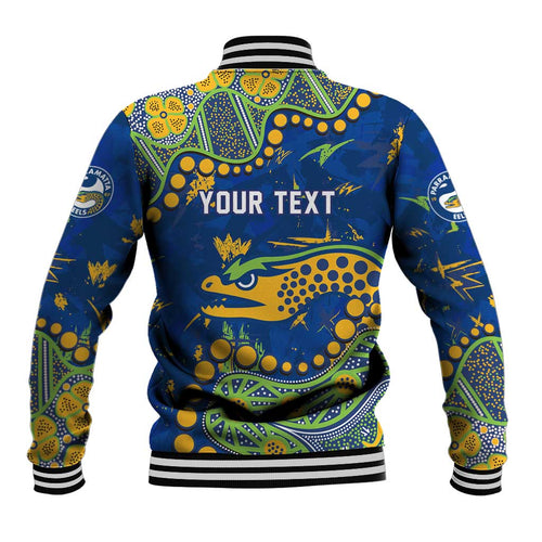 Personalized Parramatta Eels Baseball Jacket Aboriginal Pattern with Graffiti Style Design