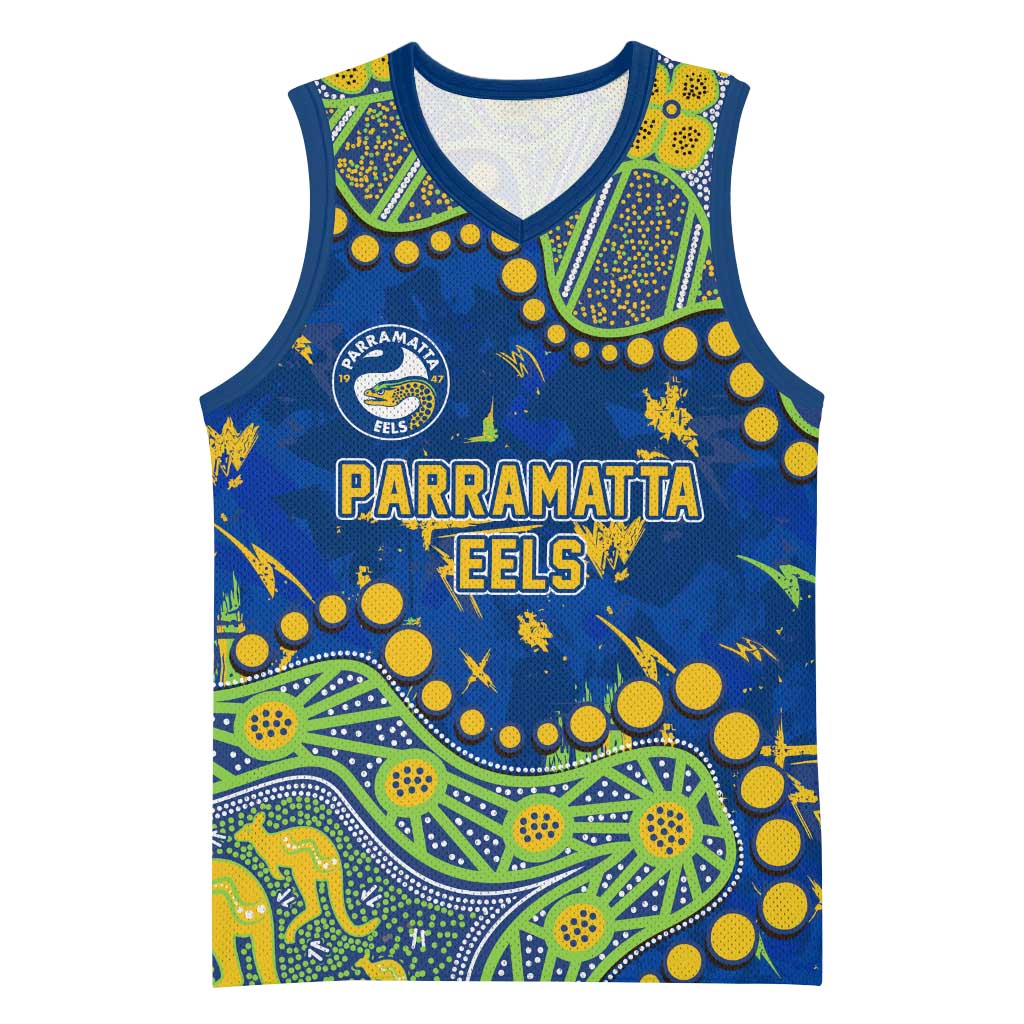 Personalized Parramatta Eels Basketball Jersey Aboriginal Pattern with Graffiti Style Design
