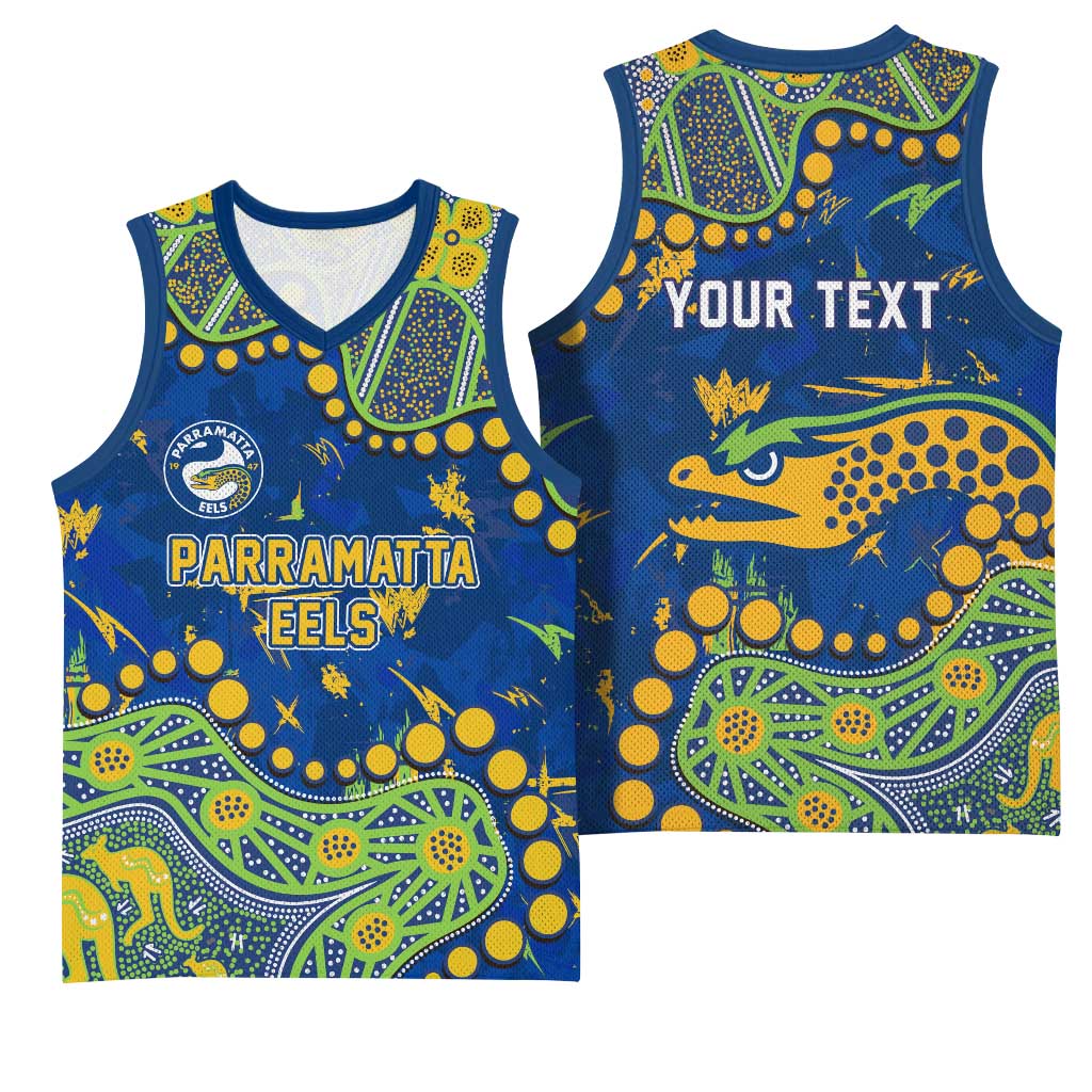 Personalized Parramatta Eels Basketball Jersey Aboriginal Pattern with Graffiti Style Design