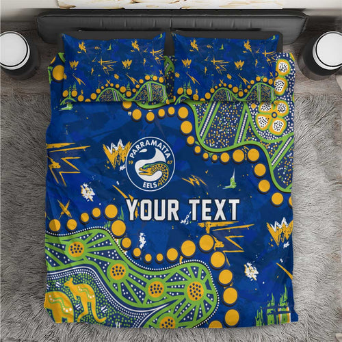 Personalized Parramatta Eels Bedding Set Aboriginal Pattern with Graffiti Style Design