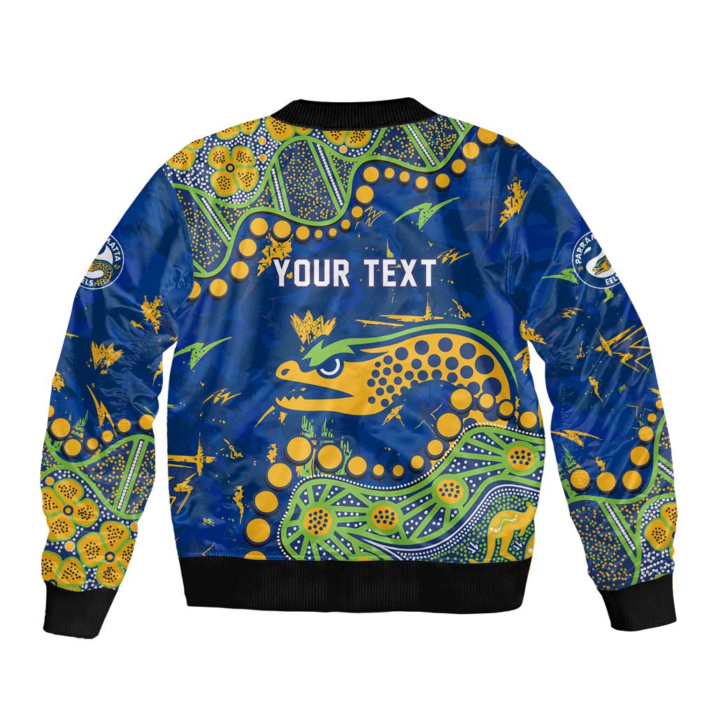 Personalized Parramatta Eels Bomber Jacket Aboriginal Pattern with Graffiti Style Design