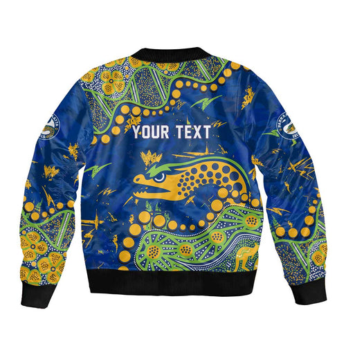 Personalized Parramatta Eels Bomber Jacket Aboriginal Pattern with Graffiti Style Design