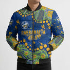 Personalized Parramatta Eels Bomber Puffer Jacket Aboriginal Pattern with Graffiti Style Design