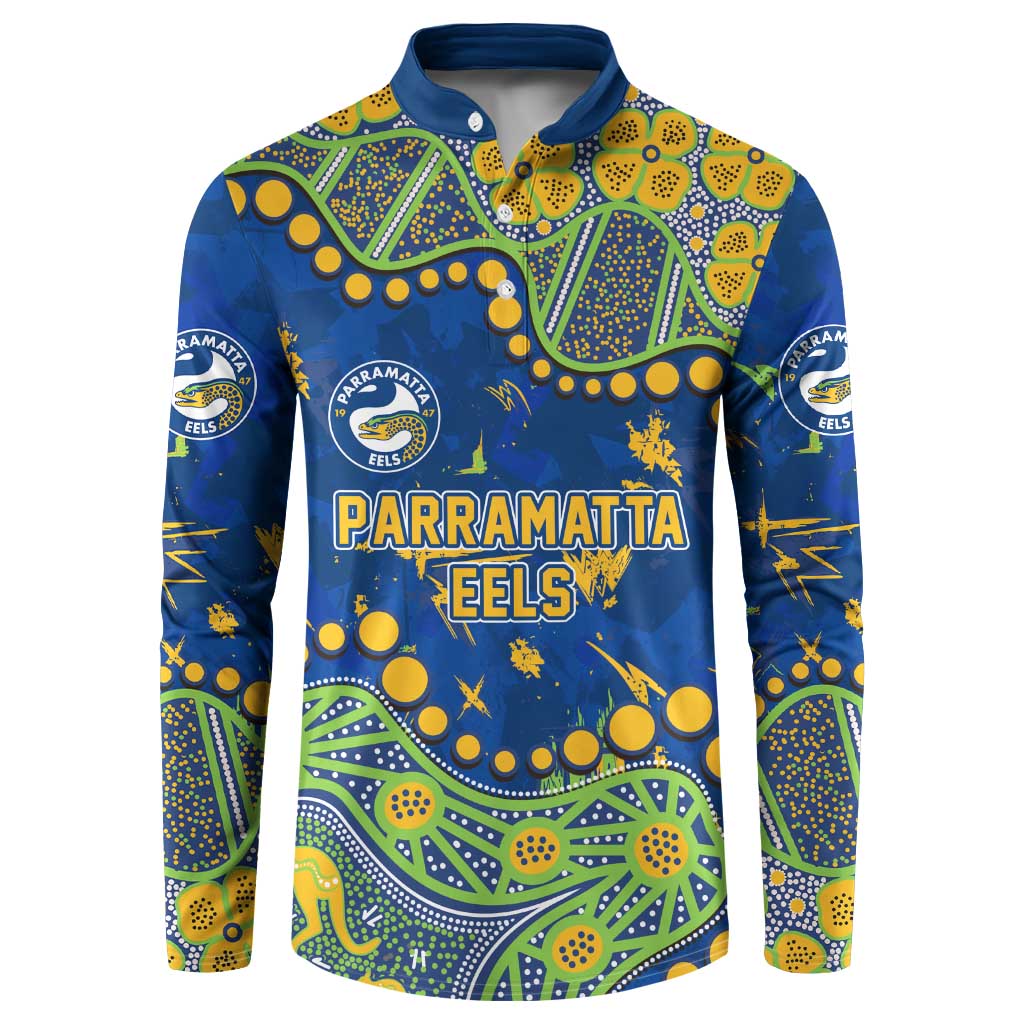 Personalized Parramatta Eels Button Sweatshirt Aboriginal Pattern with Graffiti Style Design