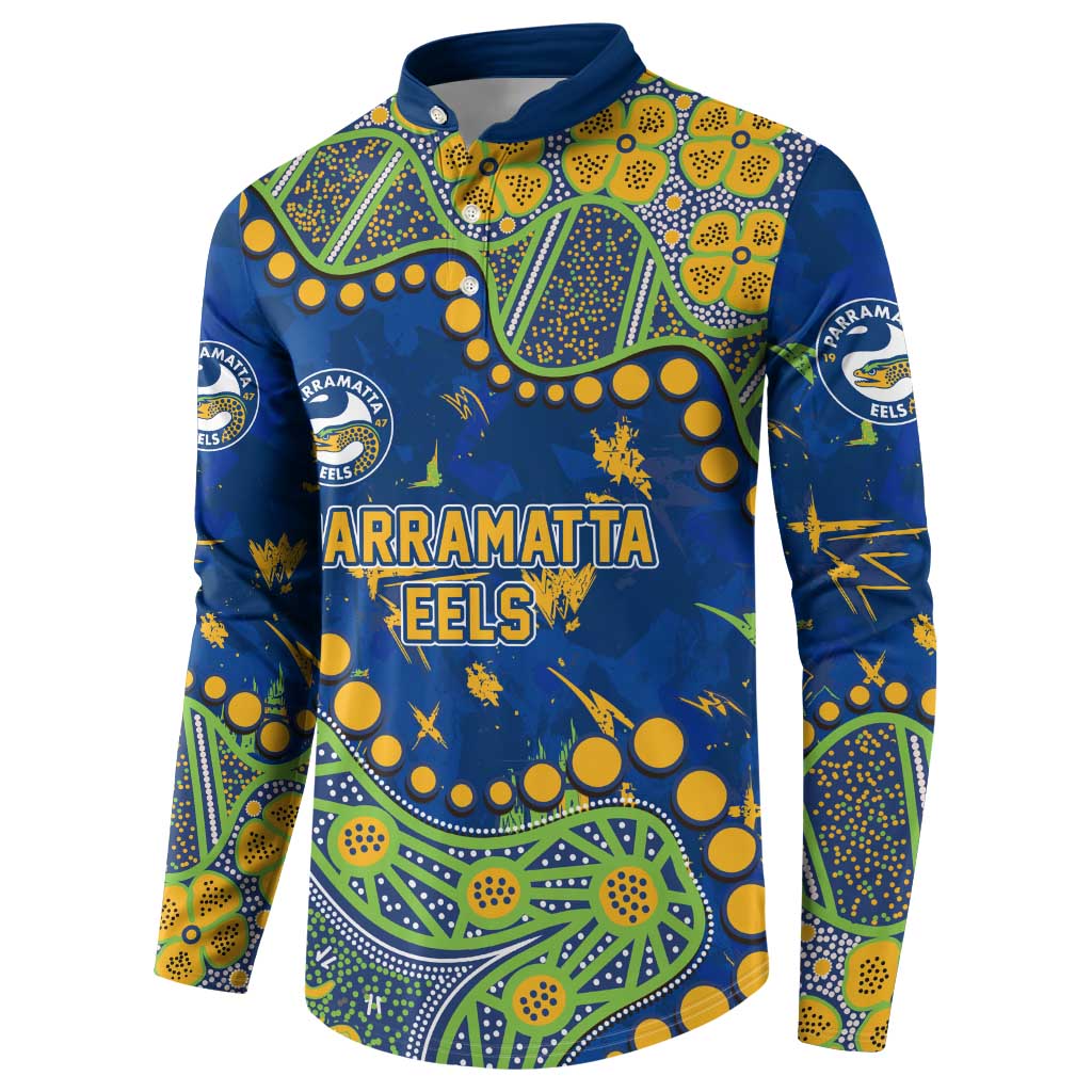 Personalized Parramatta Eels Button Sweatshirt Aboriginal Pattern with Graffiti Style Design