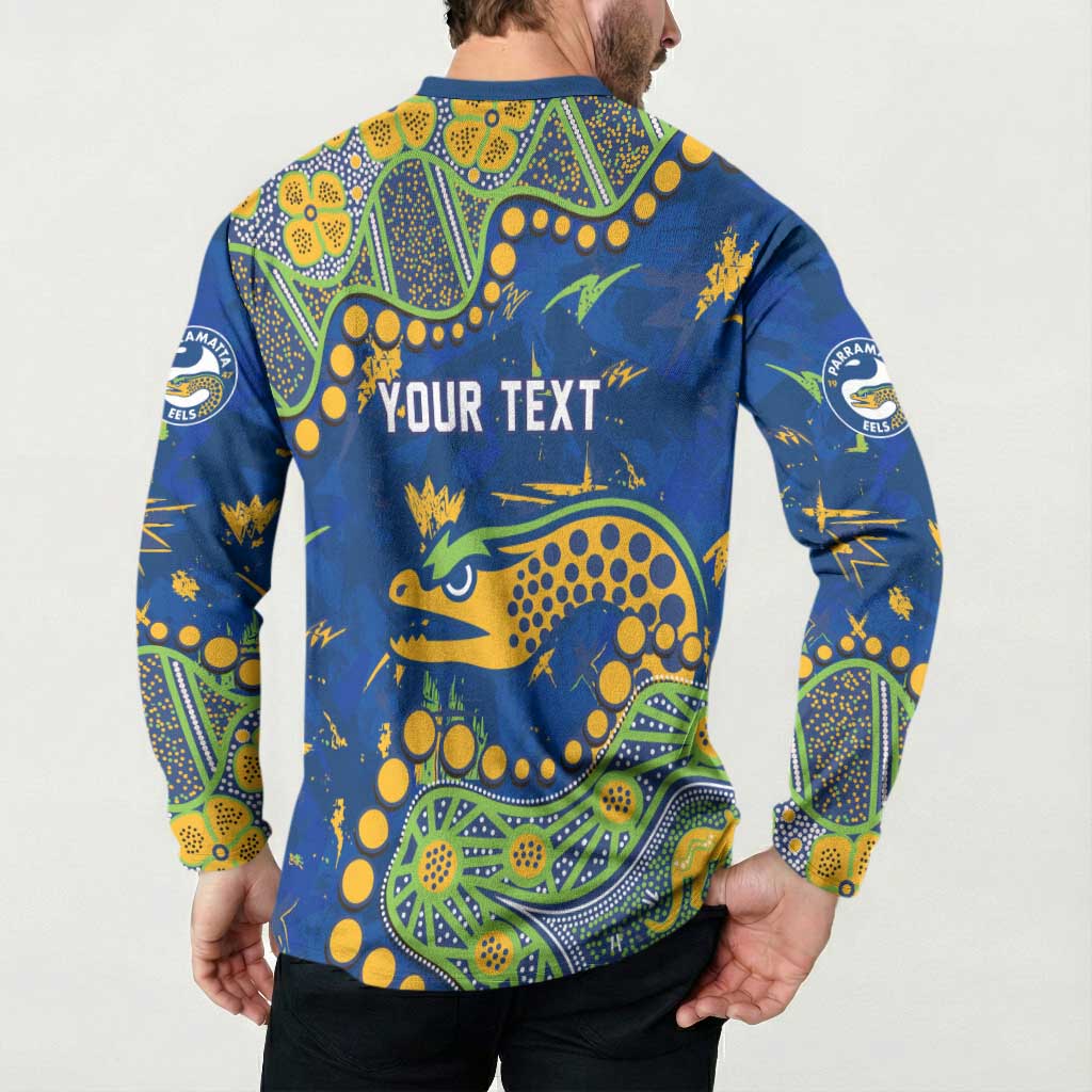 Personalized Parramatta Eels Button Sweatshirt Aboriginal Pattern with Graffiti Style Design