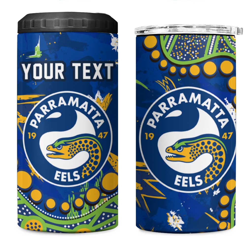 Personalized Parramatta Eels 4 in 1 Can Cooler Tumbler Aboriginal Pattern with Graffiti Style Design