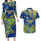 Personalized Parramatta Eels Couples Matching Long Sleeve Bodycon Dress and Hawaiian Shirt Aboriginal Pattern with Graffiti Style Design