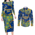 Personalized Parramatta Eels Couples Matching Long Sleeve Bodycon Dress and Long Sleeve Button Shirt Aboriginal Pattern with Graffiti Style Design