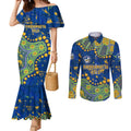 Personalized Parramatta Eels Couples Matching Mermaid Dress and Long Sleeve Button Shirt Aboriginal Pattern with Graffiti Style Design