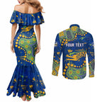Personalized Parramatta Eels Couples Matching Mermaid Dress and Long Sleeve Button Shirt Aboriginal Pattern with Graffiti Style Design