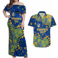 Personalized Parramatta Eels Couples Matching Off Shoulder Maxi Dress and Hawaiian Shirt Aboriginal Pattern with Graffiti Style Design
