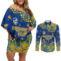 Personalized Parramatta Eels Couples Matching Off Shoulder Short Dress and Long Sleeve Button Shirt Aboriginal Pattern with Graffiti Style Design