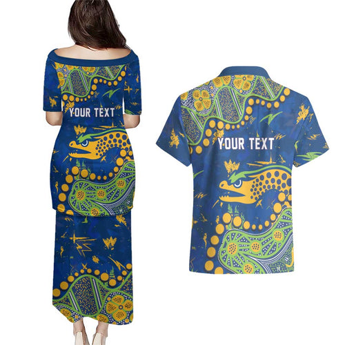 Personalized Parramatta Eels Couples Matching Puletasi and Hawaiian Shirt Aboriginal Pattern with Graffiti Style Design