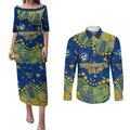 Personalized Parramatta Eels Couples Matching Puletasi and Long Sleeve Button Shirt Aboriginal Pattern with Graffiti Style Design