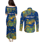 Personalized Parramatta Eels Couples Matching Puletasi and Long Sleeve Button Shirt Aboriginal Pattern with Graffiti Style Design