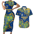 Personalized Parramatta Eels Couples Matching Short Sleeve Bodycon Dress and Hawaiian Shirt Aboriginal Pattern with Graffiti Style Design