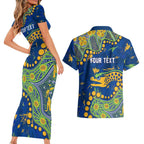 Personalized Parramatta Eels Couples Matching Short Sleeve Bodycon Dress and Hawaiian Shirt Aboriginal Pattern with Graffiti Style Design