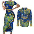 Personalized Parramatta Eels Couples Matching Short Sleeve Bodycon Dress and Long Sleeve Button Shirt Aboriginal Pattern with Graffiti Style Design