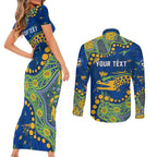 Personalized Parramatta Eels Couples Matching Short Sleeve Bodycon Dress and Long Sleeve Button Shirt Aboriginal Pattern with Graffiti Style Design