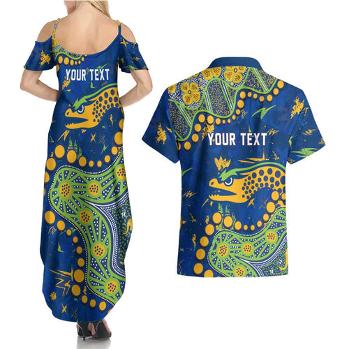 Personalized Parramatta Eels Couples Matching Summer Maxi Dress and Hawaiian Shirt Aboriginal Pattern with Graffiti Style Design