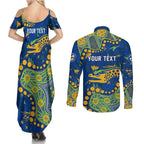 Personalized Parramatta Eels Couples Matching Summer Maxi Dress and Long Sleeve Button Shirt Aboriginal Pattern with Graffiti Style Design