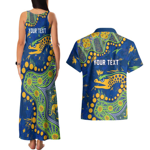 Personalized Parramatta Eels Couples Matching Tank Maxi Dress and Hawaiian Shirt Aboriginal Pattern with Graffiti Style Design