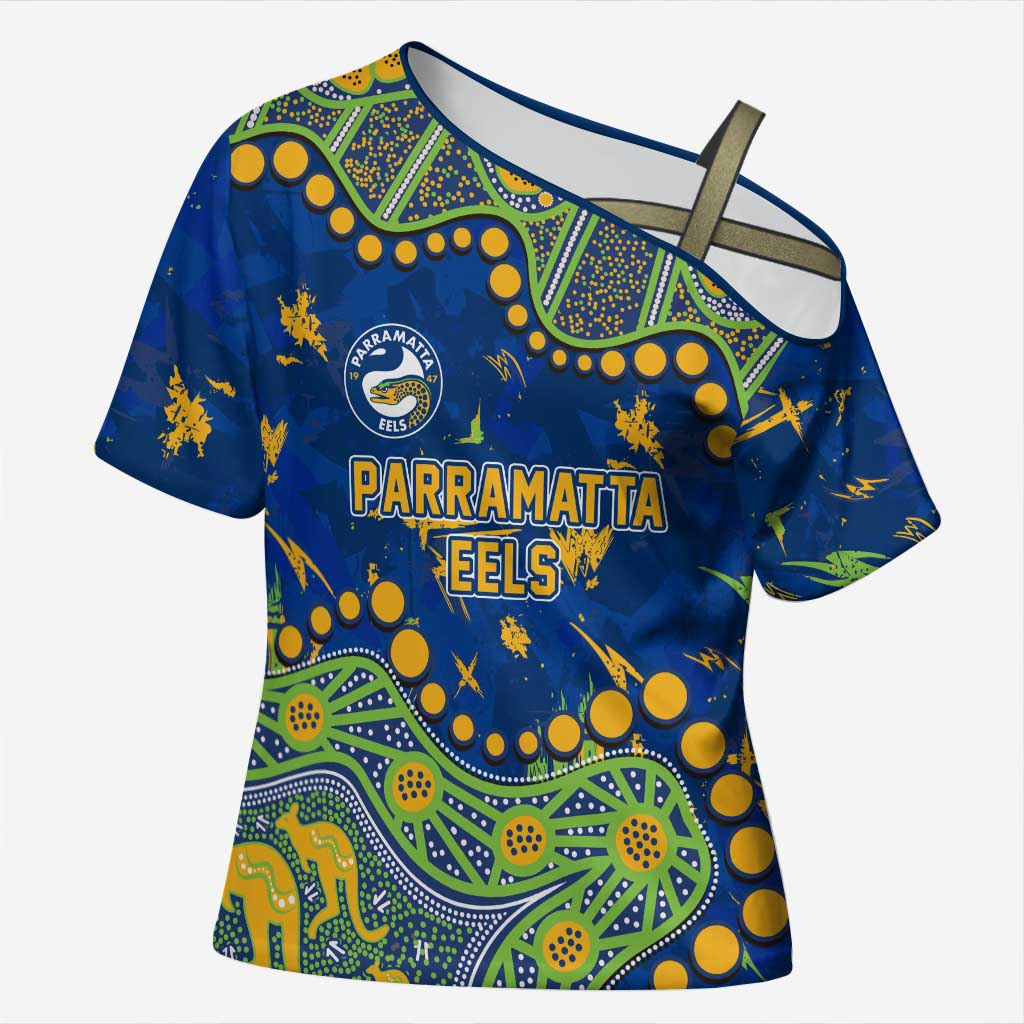 Personalized Parramatta Eels Cross Shoulder Shirt Aboriginal Pattern with Graffiti Style Design