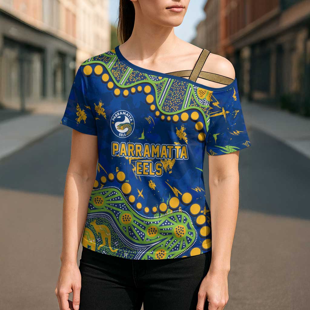 Personalized Parramatta Eels Cross Shoulder Shirt Aboriginal Pattern with Graffiti Style Design