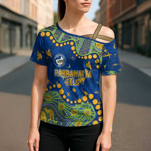 Personalized Parramatta Eels Cross Shoulder Shirt Aboriginal Pattern with Graffiti Style Design