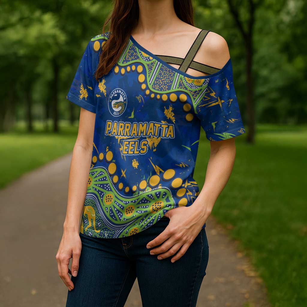Personalized Parramatta Eels Cross Shoulder Shirt Aboriginal Pattern with Graffiti Style Design