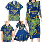 Personalized Parramatta Eels Family Matching Long Sleeve Bodycon Dress and Hawaiian Shirt Aboriginal Pattern with Graffiti Style Design