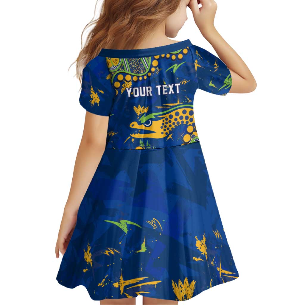 Personalized Parramatta Eels Family Matching Long Sleeve Bodycon Dress and Hawaiian Shirt Aboriginal Pattern with Graffiti Style Design